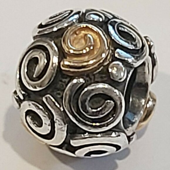 Authentic PANDORA *RETIRED* Sterling SILVER w/14K GOLD ROSE BOUQUET BEAD 790414 - Picture 1 of 8